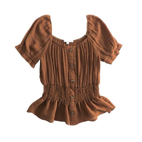 Women's Brown Button-Up Blouse - Picture 1 of 6